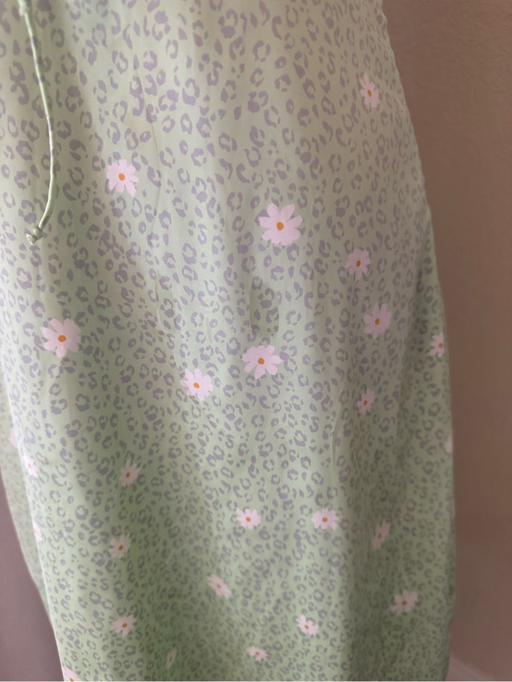 For Love & Lemons Robin Cheetah Midi Dress Green Floral Tie Strap Size S - Picture 3 of 10